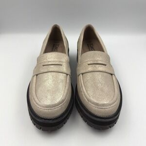 TOMS Silver Shimmer Lug Sole Casual Platform Cara Loafer Shoes Womens Size 7.5